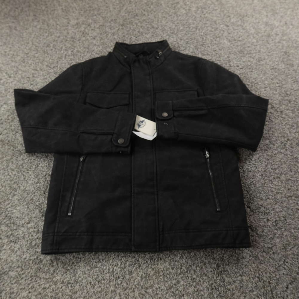 NEW Dockers Jacket Mens S Black Faux Suede Leather Motorcycle Biker Zip Coat Top